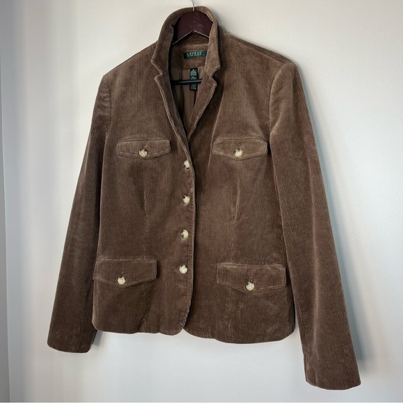 VTG Lauren Ralph Lauren Womens 16 Soft Brown Corduroy Blazer Jacket Collegiate - Picture 14 of 14